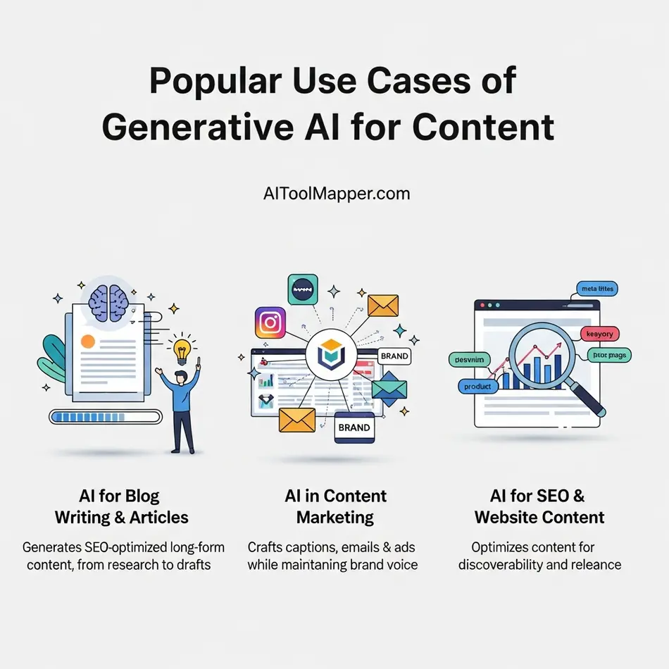Popular Use Cases of Generative AI for Content - AI Tool Mapper