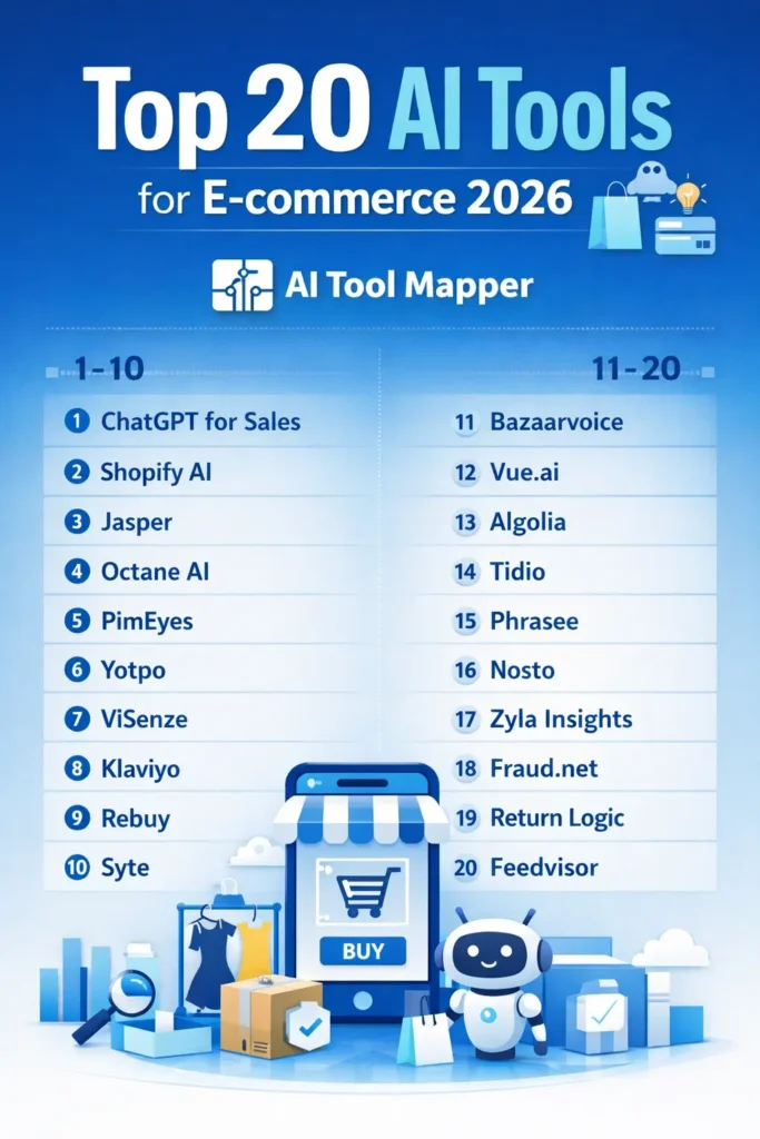 AI in E-commerce- Top 20 Tools Transforming Online Stores & Customer Experience (2026 Guide) - AIToolMapper.com