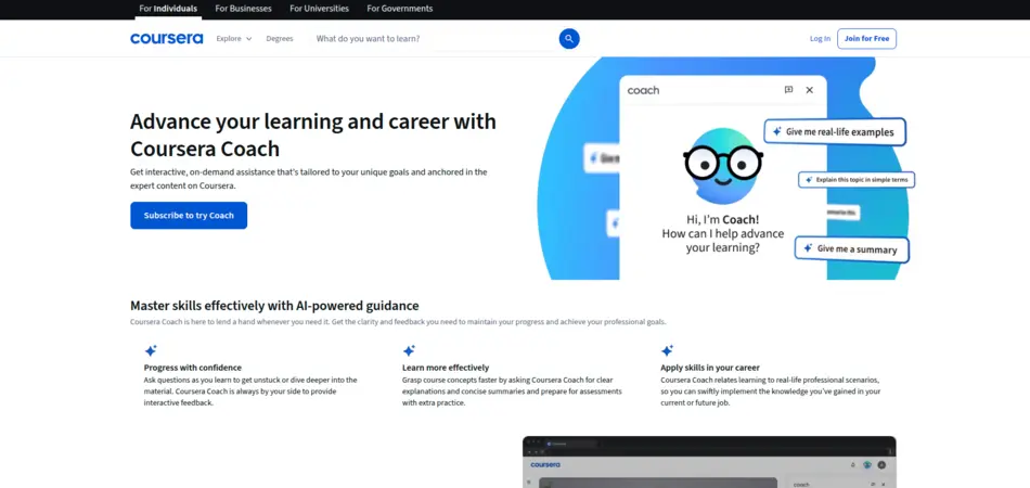 Coursera Coach – Best for MOOCs - AI Tool Mapper