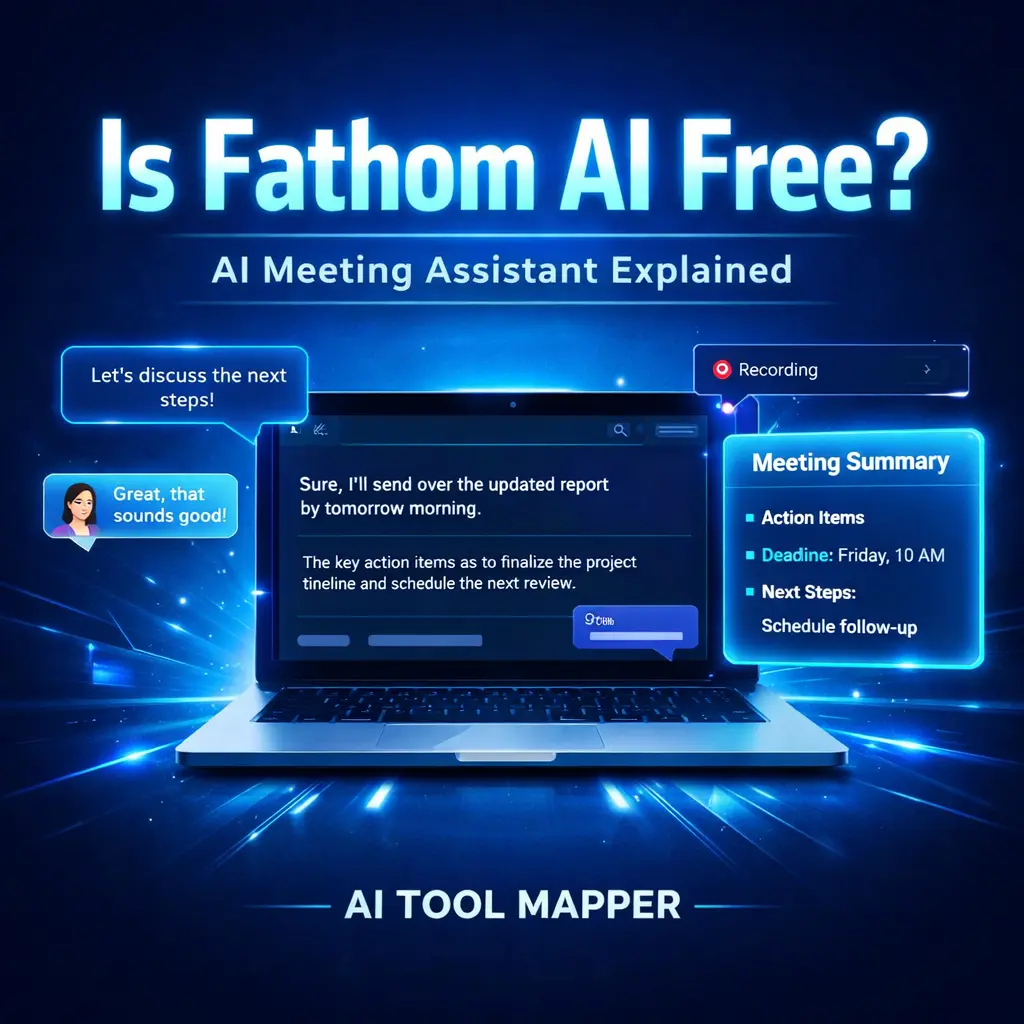 Fathom AI free meeting assistant social media graphic with transcription and summary
