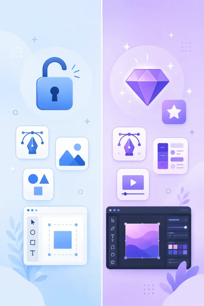 Comparison of free versus paid AI design tools for graphic design and creative projects